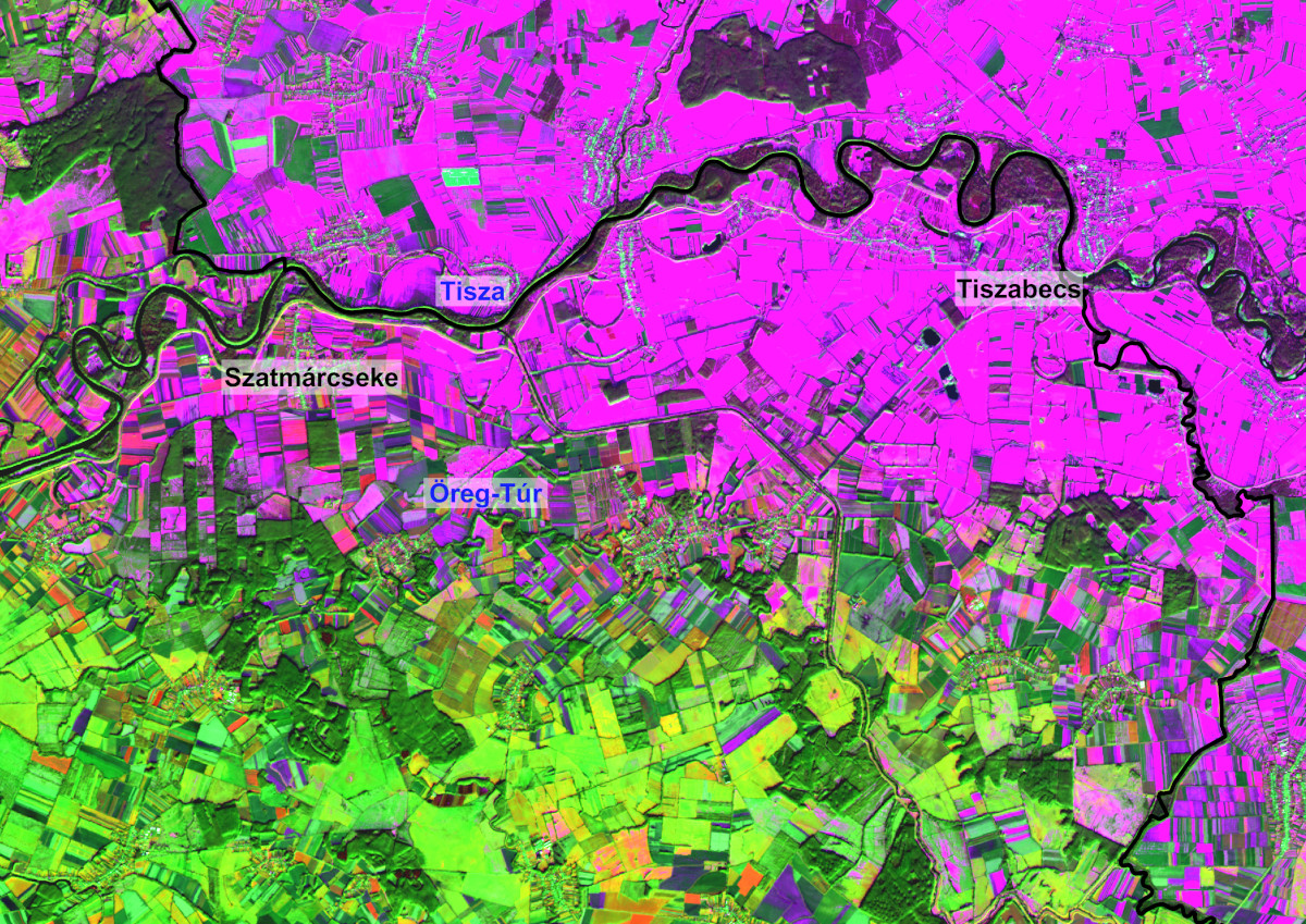 A Felső-Tisza-vidéke a 2020. december 2-i Sentinel–2A hamis színes űrfelvételen