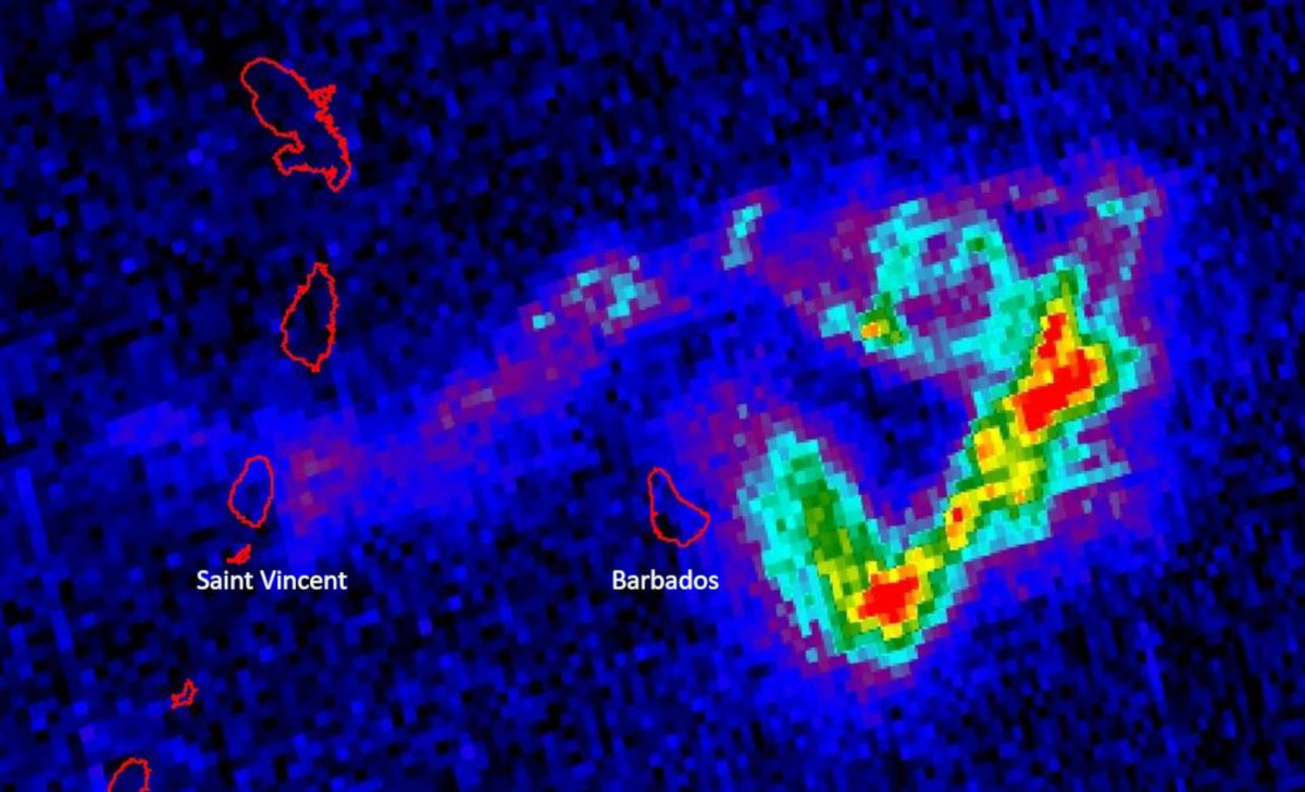 A légkörbe jutott kén-dioxid mennyiség megfigyelhető a Sentinel–5P 2020. április 9-i űrfelvételén a kén-dioxid oszlop sűrűségét mérő űrfelvétel sávban. A sárgából pirosba forduló színek a kén-dioxid növekvő mennyiségével arányosak.